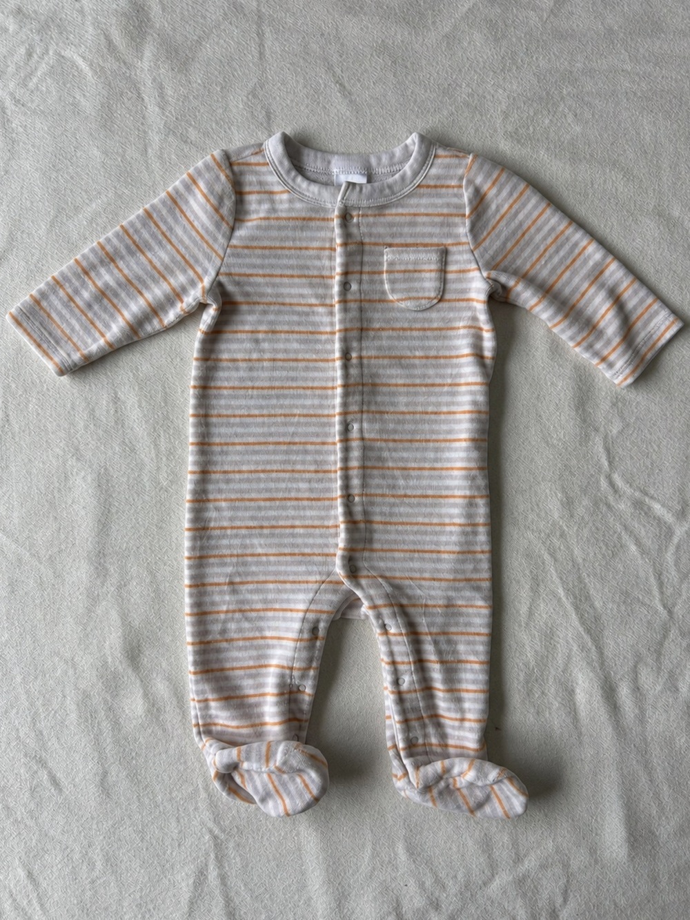 Old Navy Striped Footed Baby One-Piece in White and Orange 3-6M